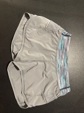 Athleta Gray Athletic Shorts with Multicolor Stripe Waistband